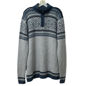 Artesania Sweater Mens XL Blue Knit Alpaca Wool Mock Neck 1/4 Zip Grandpacore